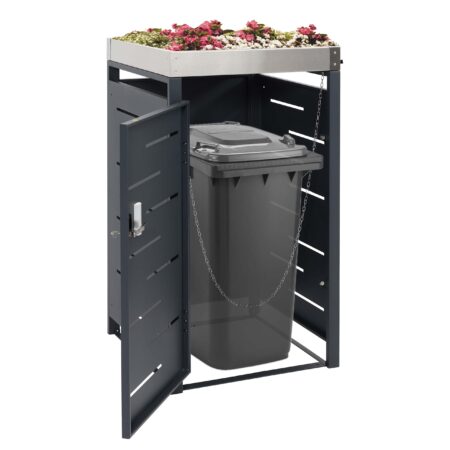 Mülltonnenbox mit Pflanzkasten aus Edelstahl und Metall erweiterbar