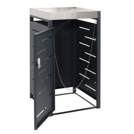 Mülltonnenbox mit Pflanzkasten aus Edelstahl und Metall erweiterbar