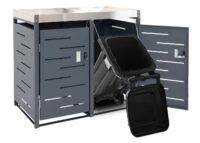 Mülltonnenbox aus Edelstahl mit Pflanzkasten für 4 Tonnen erweiterbar