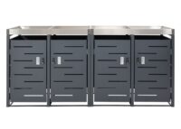 Mülltonnenbox aus Edelstahl mit Pflanzkasten für 4 Tonnen erweiterbar