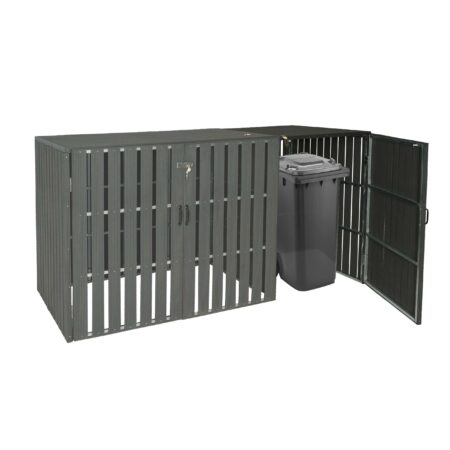 Mülltonnenbox Erweiterung aus Metall in anthraziter Holzoptik wetterfest