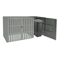 Mülltonnenbox Erweiterung aus Metall in grauer Holzoptik wetterfest