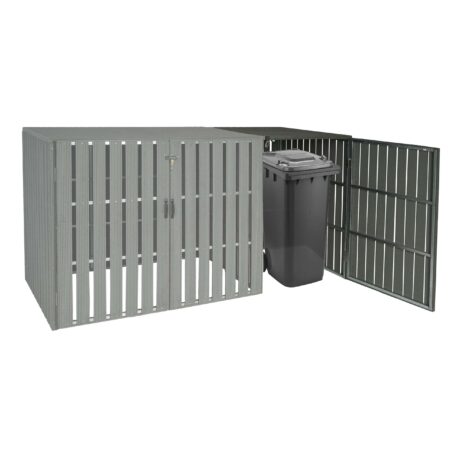 Mülltonnenbox Erweiterung aus Metall in grauer Holzoptik wetterfest