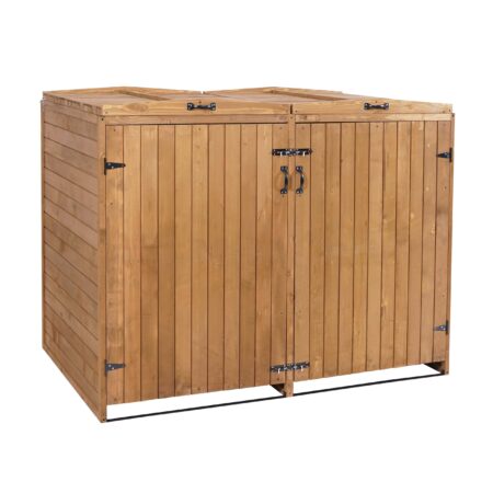 Grosse Mülltonnenbox aus Holz braun erweiterbar für 2–4 Tonnen