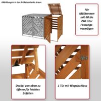 Mülltonnenbox XL aus Holz braun 120x68x98 cm erweiterbar