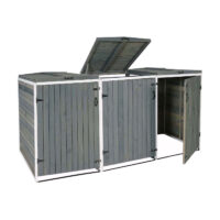 Große Mülltonnenbox aus Holz grau-weiß erweiterbar 126x238x98 cm