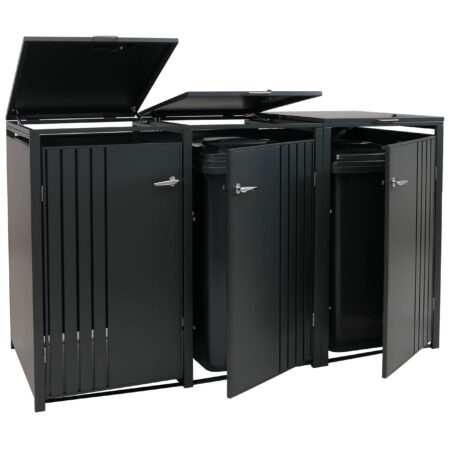 Mülltonnenbox aus Metall anthrazit für 3 Tonnen abschließbar