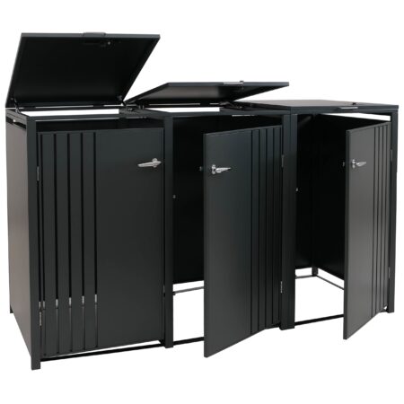 Mülltonnenbox aus Metall anthrazit für 3 Tonnen abschließbar