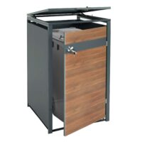 Mülltonnenbox aus Metall anthrazit dunkelbraun in Holzoptik erweiterbar