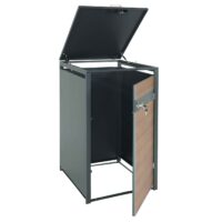 Mülltonnenbox aus Metall anthrazit dunkelbraun in Holzoptik erweiterbar