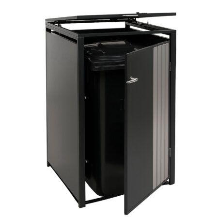 Mülltonnenbox Metall anthrazit mit Deckel und Edelstahl 122x68x84 cm
