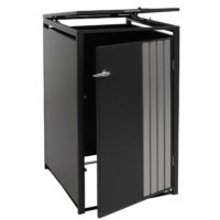 Mülltonnenbox Metall anthrazit mit Deckel und Edelstahl 122x68x84 cm