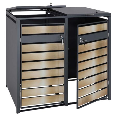 Mülltonnenbox für 2 Tonnen aus Metall anthrazit-gold erweiterbar