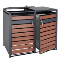 Mülltonnenbox für 2 Tonnen aus Metall erweiterbar in anthraziter Holzoptik