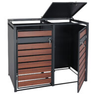 Mülltonnenbox für 2 Tonnen aus Metall erweiterbar in anthraziter Holzoptik