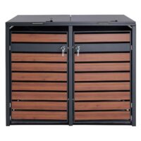 Mülltonnenbox für 2 Tonnen aus Metall erweiterbar in anthraziter Holzoptik