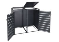Mülltonnenbox für 2 Tonnen aus Metall erweiterbar in anthraziter Holzoptik