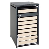 Mülltonnenbox aus Metall anthrazit mit Holzoptik erweiterbar