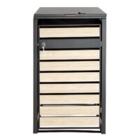 Mülltonnenbox aus Metall anthrazit mit Holzoptik erweiterbar