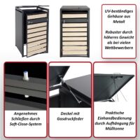 Mülltonnenbox aus Metall anthrazit mit Holzoptik erweiterbar