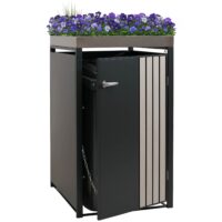 Mülltonnenbox Metall anthrazit helle Holzoptik mit Pflanzkasten