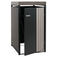 Mülltonnenbox Metall anthrazit helle Holzoptik mit Pflanzkasten