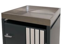 Mülltonnenbox Metall anthrazit helle Holzoptik mit Pflanzkasten