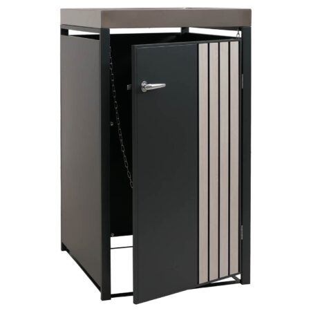 Mülltonnenbox Metall anthrazit helle Holzoptik mit Pflanzkasten