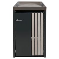 Mülltonnenbox Metall anthrazit helle Holzoptik mit Pflanzkasten