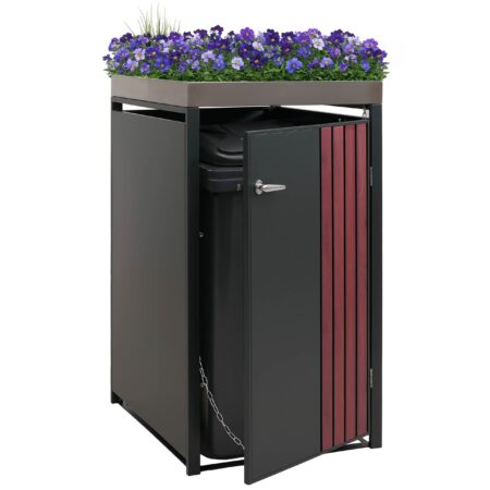 Mülltonnenbox Metall anthrazit Holzoptik mit Pflanzkasten