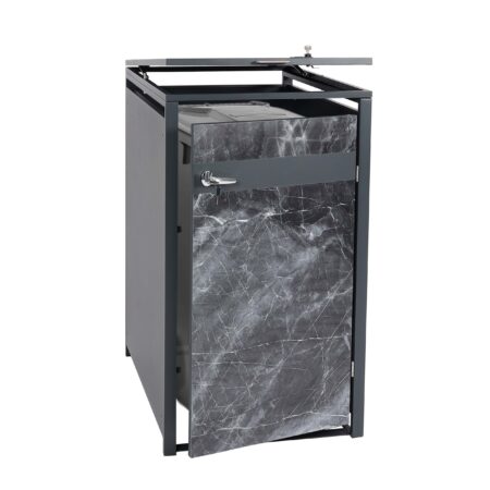 Mülltonnenbox aus Metall anthrazit in Marmor-Optik erweiterbar