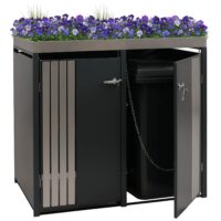 Mülltonnenbox aus Metall anthrazit mit Pflanzkasten und Edelstahl-Abdeckung