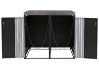 Mülltonnenbox aus Metall anthrazit mit Pflanzkasten und Edelstahl-Abdeckung