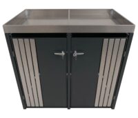 Mülltonnenbox aus Metall anthrazit mit Pflanzkasten und Edelstahl-Abdeckung