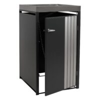 Mülltonnenbox aus Metall anthrazit mit Pflanzkasten und Edelstahl