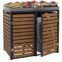 Mülltonnenbox mit Pflanzkasten aus WPC und Edelstahl Teak-Optik