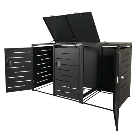 Mülltonnenbox aus Stahl anthrazit als 3er Mülltonnenverkleidung