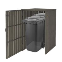 Große Mülltonnenbox aus WPC und Metall grau in Holzoptik erweiterbar