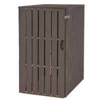 Große Mülltonnenbox aus WPC und Metall grau in Holzoptik erweiterbar