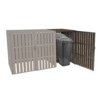 Mülltonnenbox XL Erweiterung aus Metall in brauner Holzoptik für 1–2 Tonnen
