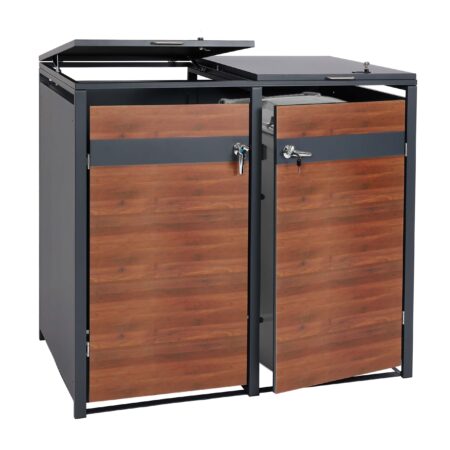 Mülltonnenbox XL aus Metall anthrazit mit dunkler Holzoptik