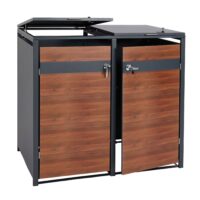 Mülltonnenbox XL aus Metall anthrazit mit dunkler Holzoptik