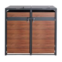 Mülltonnenbox XL aus Metall anthrazit mit dunkler Holzoptik