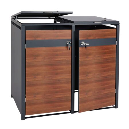 Mülltonnenbox XL aus Metall anthrazit mit dunkler Holzoptik