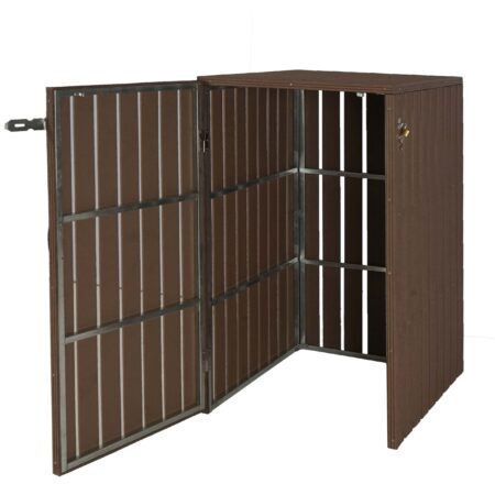 Mülltonnenbox XL aus Metall in Holzoptik braun erweiterbar