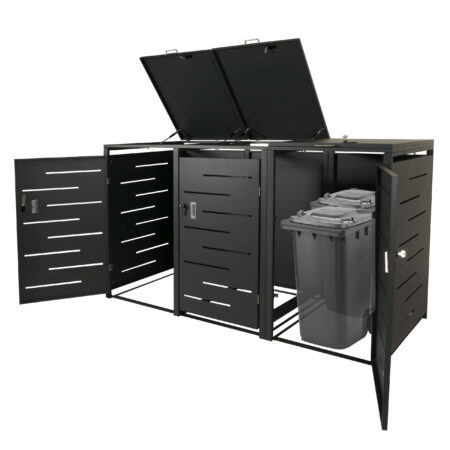 Mülltonnenbox XL aus Stahl anthrazit erweiterbar für 3 oder 6 Tonnen