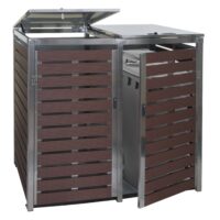 Mülltonnenbox XL aus WPC und Edelstahl in Walnuss-Optik für 2 bis 4 Tonnen