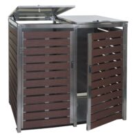 Mülltonnenbox XL aus WPC und Edelstahl in Walnuss-Optik für 2 bis 4 Tonnen