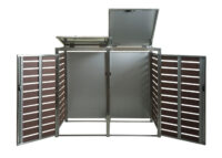 Mülltonnenbox XL aus WPC und Edelstahl in Walnuss-Optik für 2 bis 4 Tonnen