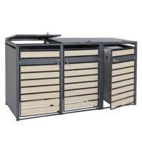 Mülltonnenverkleidung 3er aus Metall anthrazit mit Holzoptik